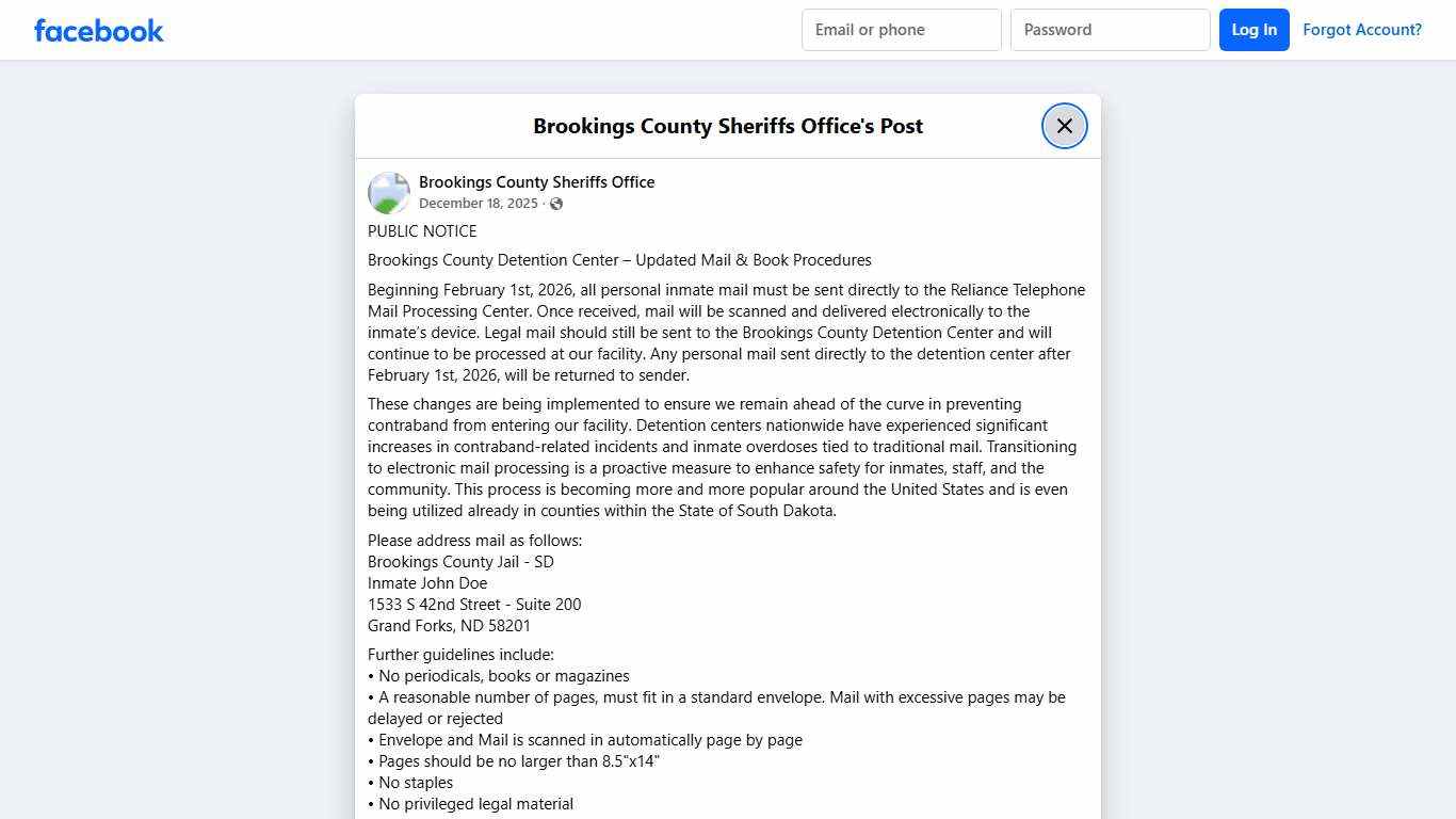 PUBLIC NOTICE... - Brookings County Sheriffs Office Facebook